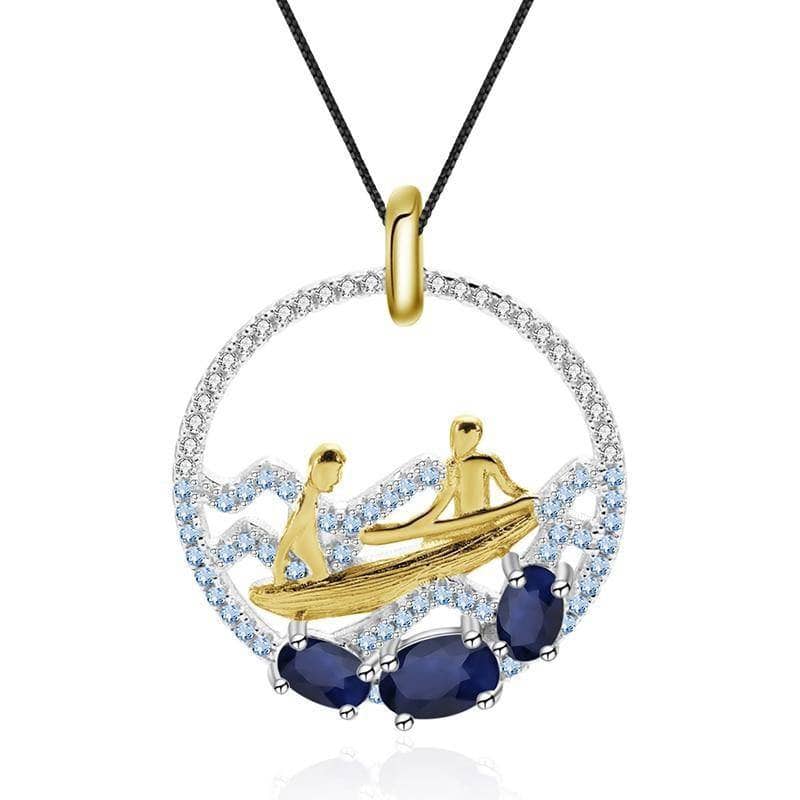 1.15Ct Natural Diffusion Sapphire Wave rowing Pendant Necklace-Black Diamonds New York