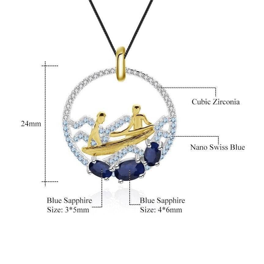 1.15Ct Natural Diffusion Sapphire Wave rowing Pendant Necklace