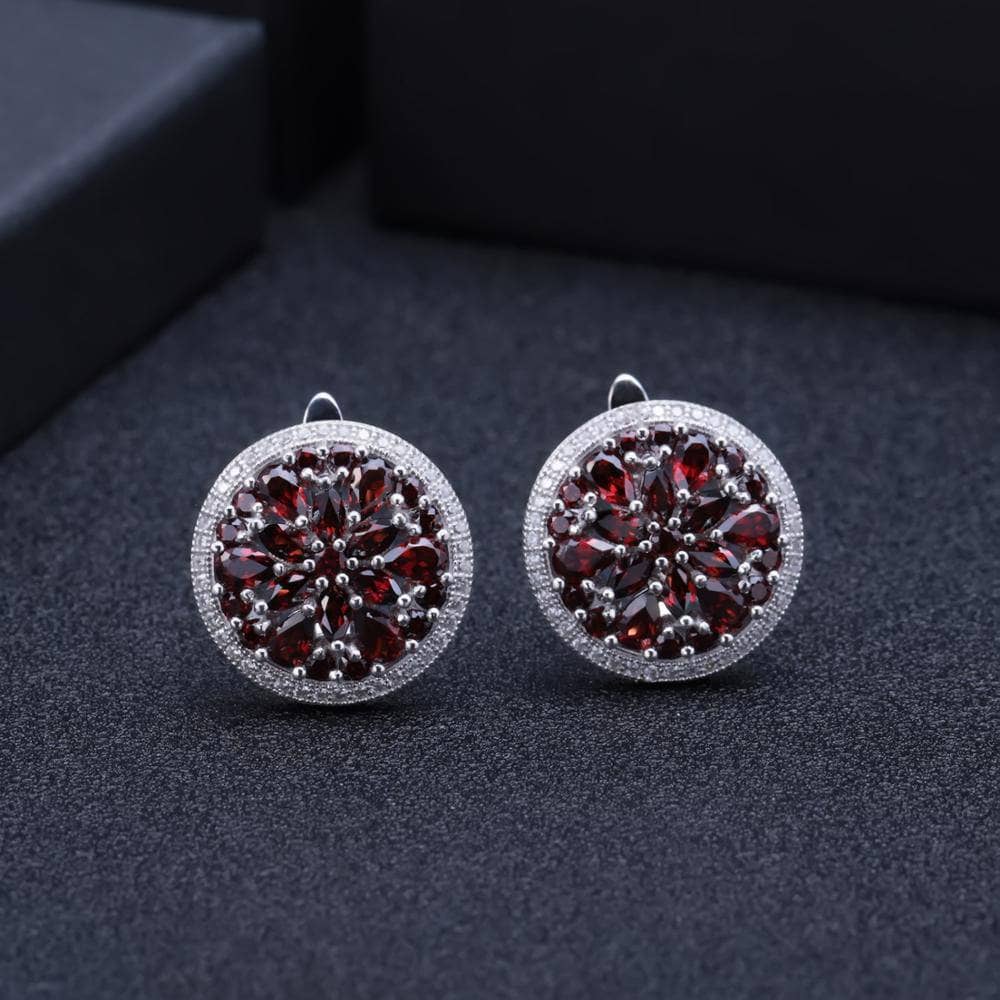 11.65Ct Natural Red Garnet Gemstone Earrings Ring Set-Black Diamonds New York