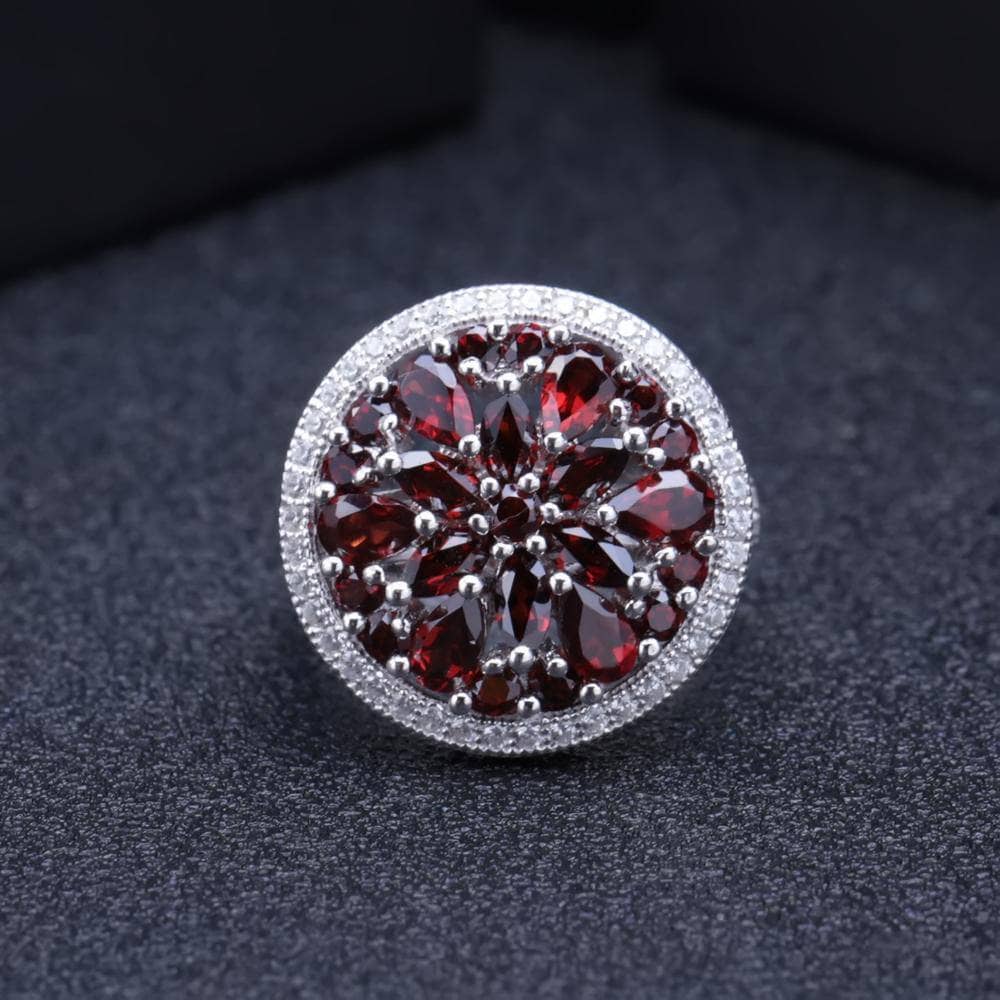 11.65Ct Natural Red Garnet Gemstone Earrings Ring Set-Black Diamonds New York
