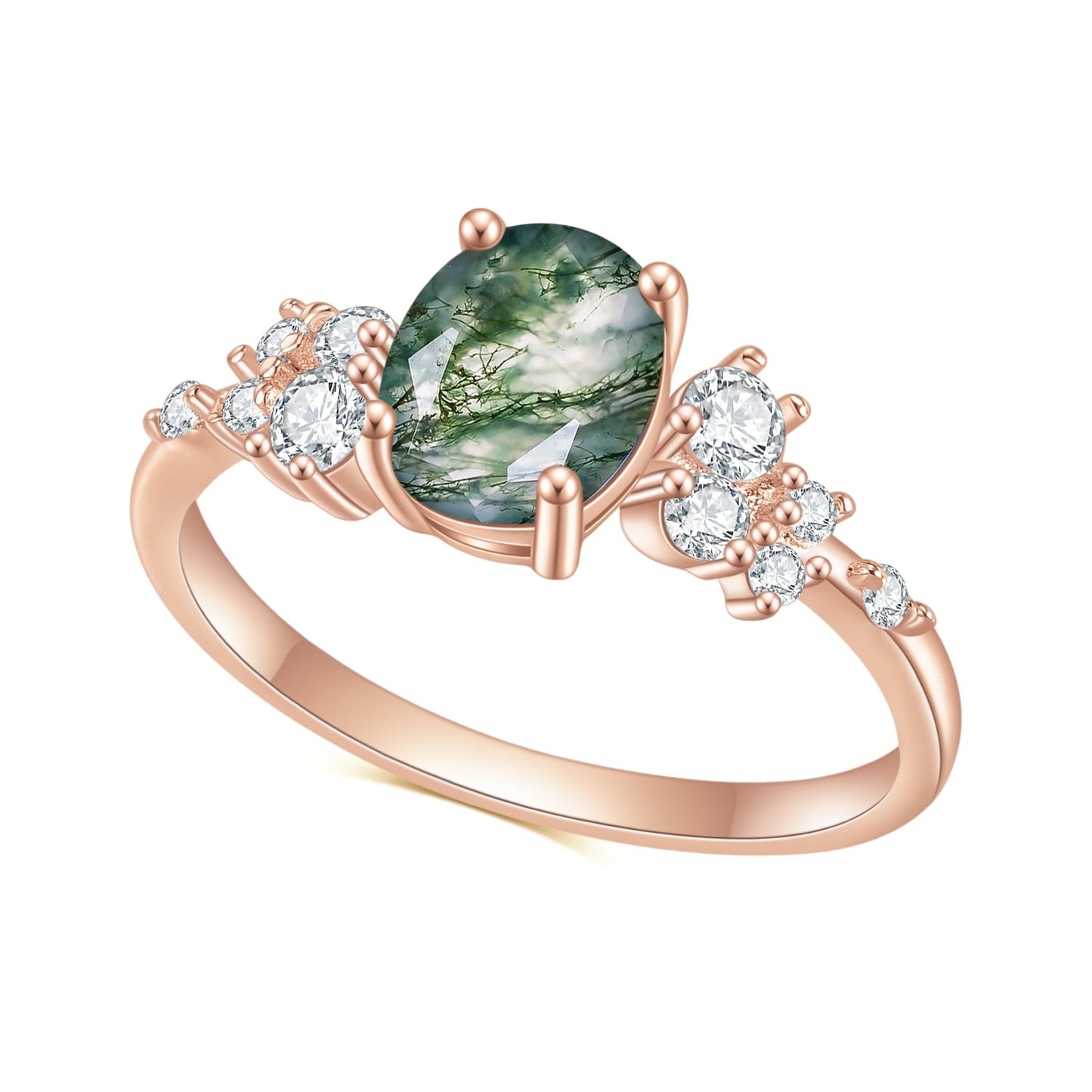 1.18 ctw Oval Cut Moss Agate Antique Bridal Engagement Ring-Black Diamonds New York