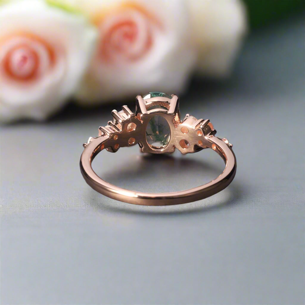 1.18 ctw Oval Cut Moss Agate Antique Bridal Engagement Ring-Black Diamonds New York