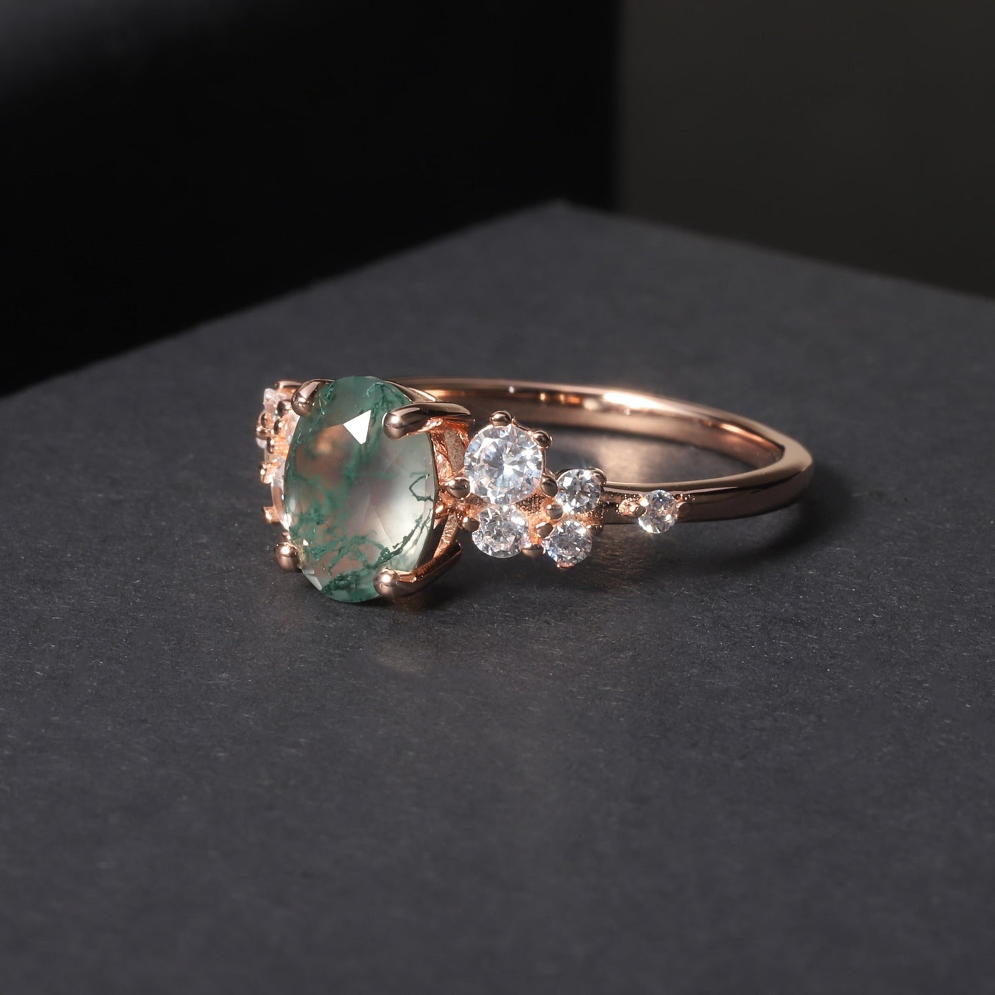 1.18 ctw Oval Cut Moss Agate Antique Bridal Engagement Ring-Black Diamonds New York
