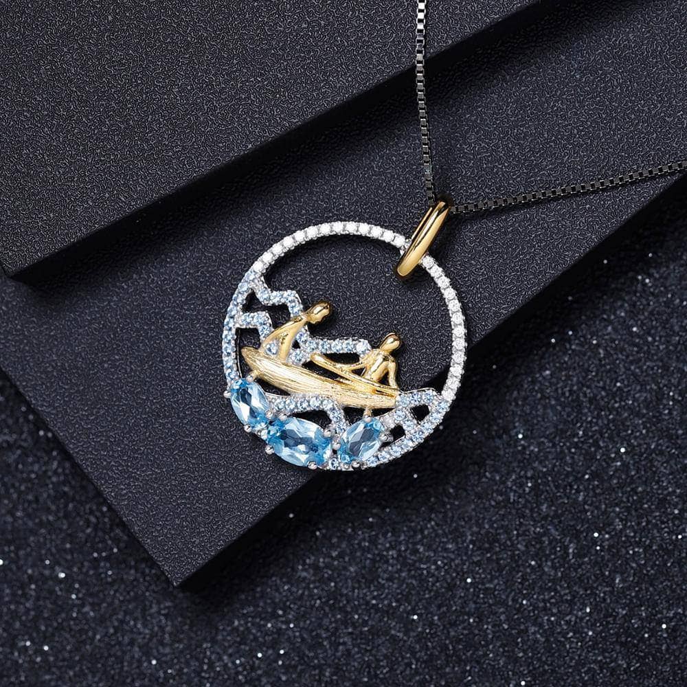 1.18Ct Natural Diffusion Sapphire Handmade Wave Rowing Pendant Necklace-Black Diamonds New York