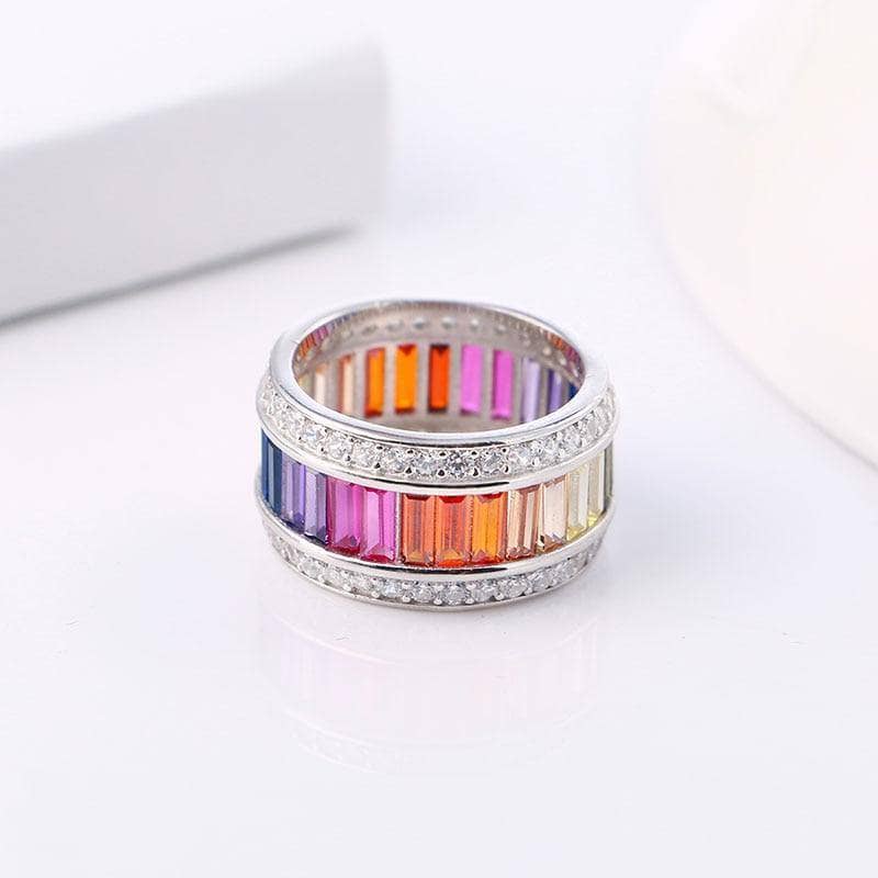 11mm Rainbow Crystal Pave Setting Promise Ring-Black Diamonds New York