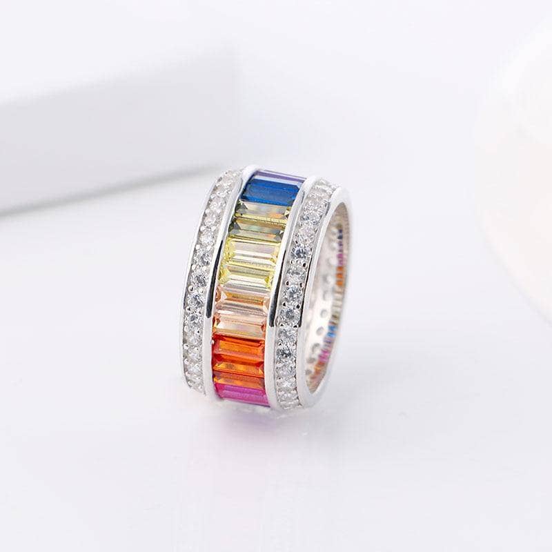 11mm Rainbow Crystal Pave Setting Promise Ring-Black Diamonds New York
