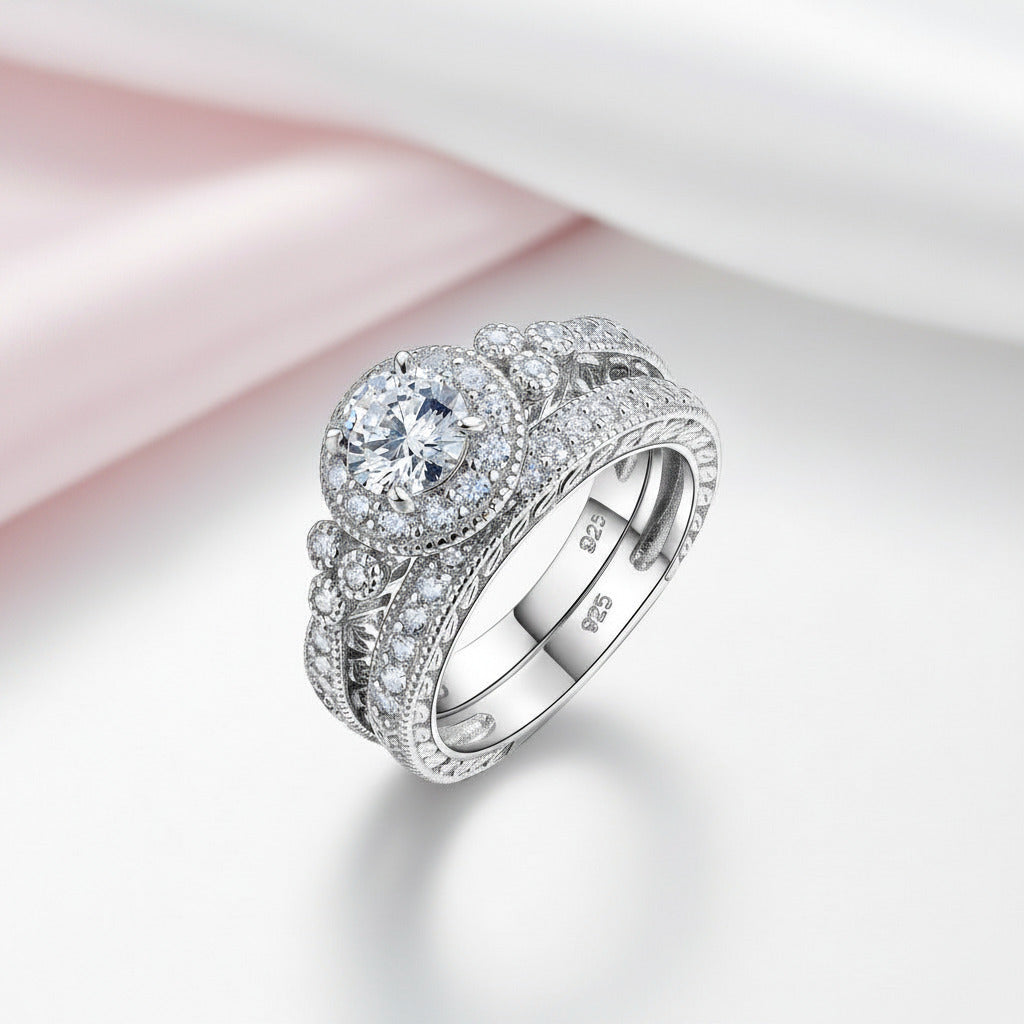 1.2 Ct Round Cut Diamond Option Halo Ring Set-Black Diamonds New York