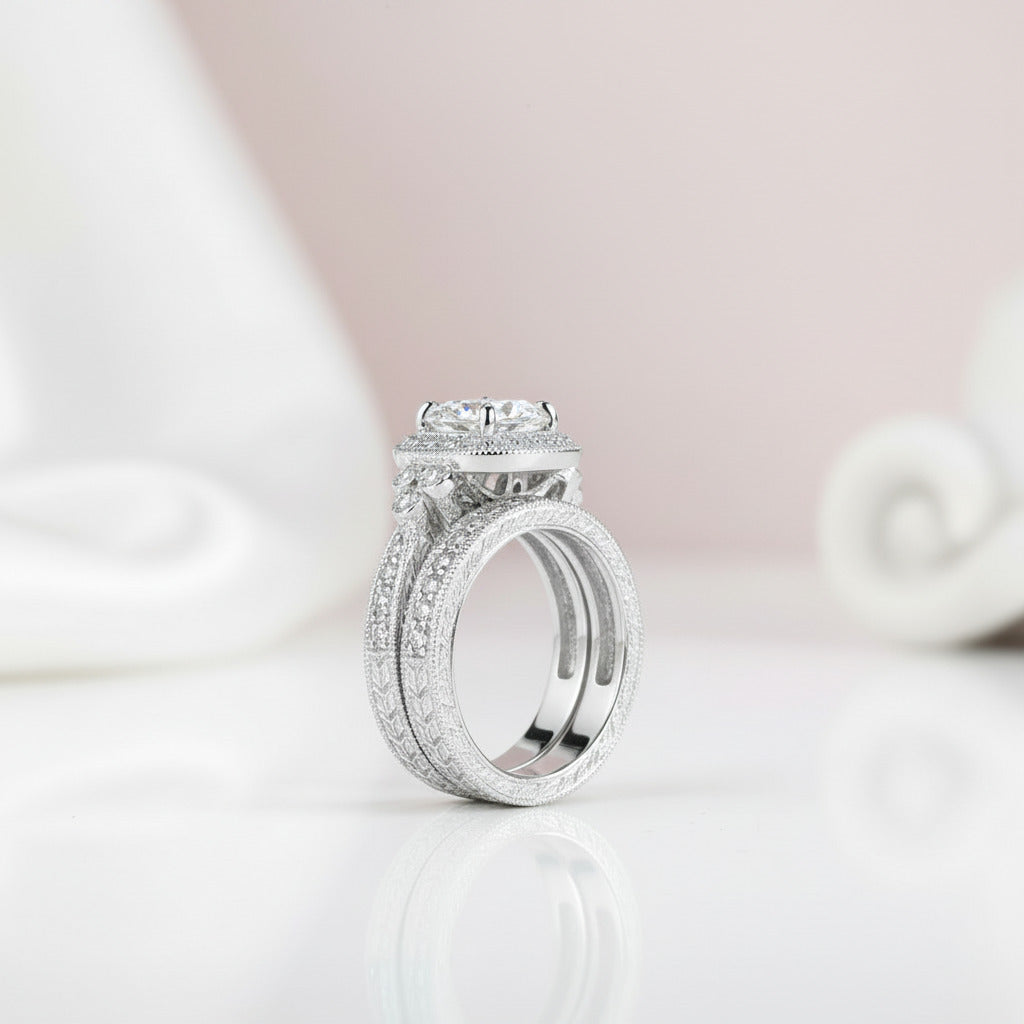 1.2 Ct Round Cut Diamond Option Halo Ring Set-Black Diamonds New York
