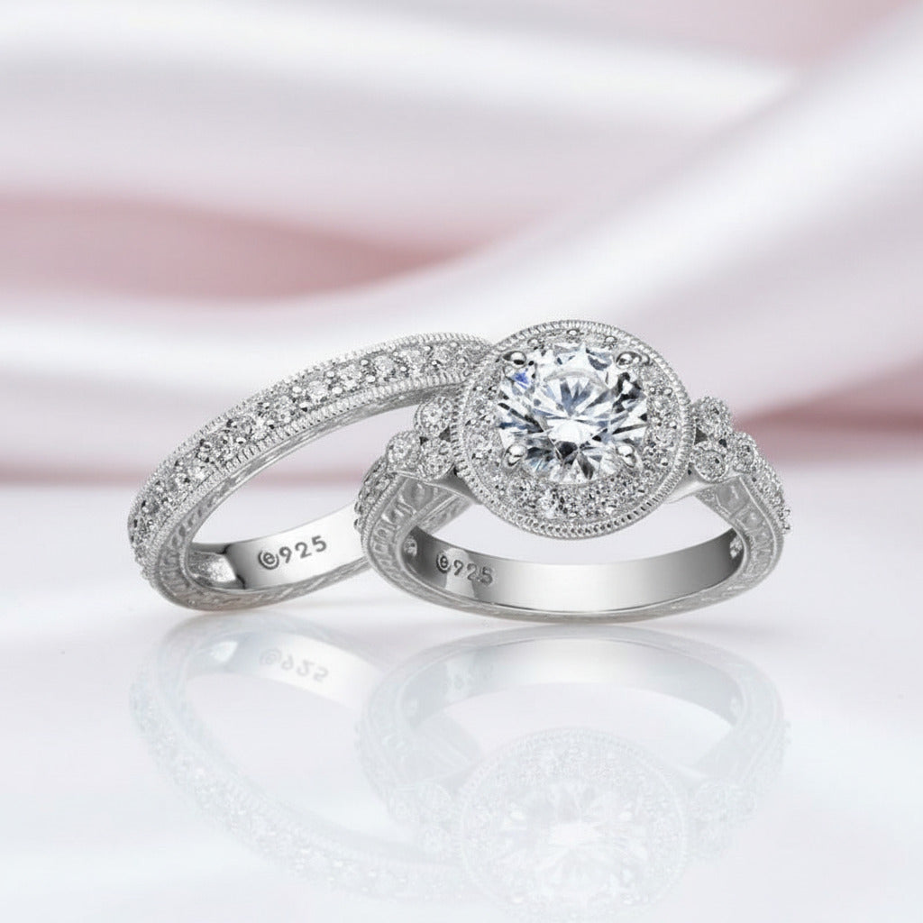 1.2 Ct Round Cut Diamond Option Halo Ring Set-Black Diamonds New York