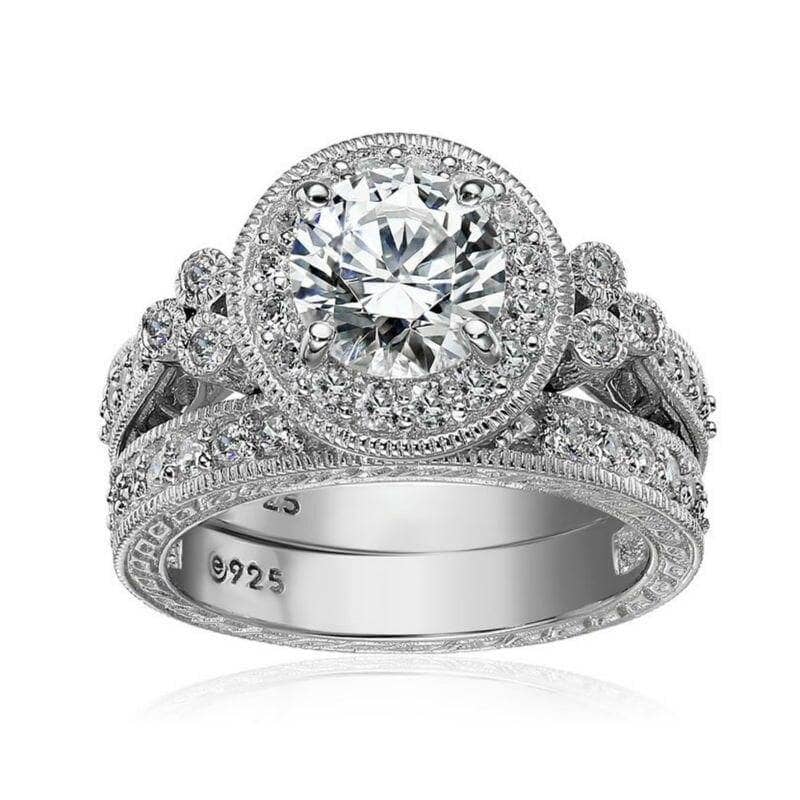 1.2 Ct Round Cut Cubic Zircon 925 Sterling Silver Halo Ring