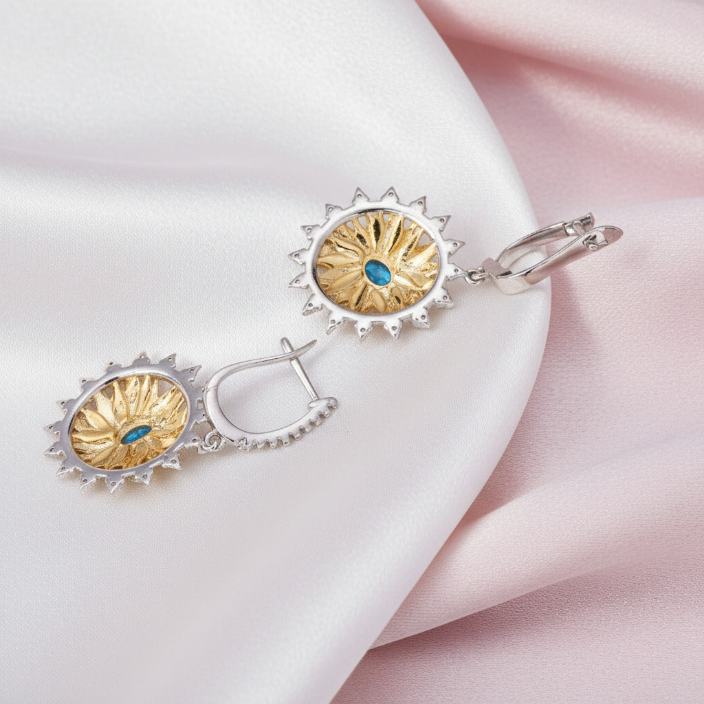 1.20 Ct Swiss Blue Topaz Sunflower Drop Earrings-Black Diamonds New York