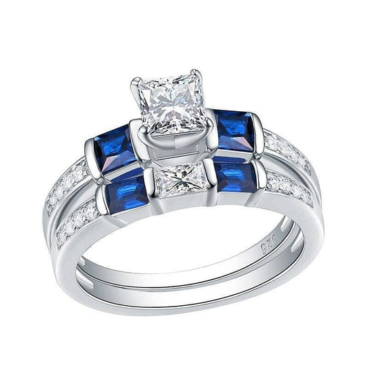 1.24 Ct Princess Cut Clear & Blue Created Diamond Ring-Black Diamonds New York