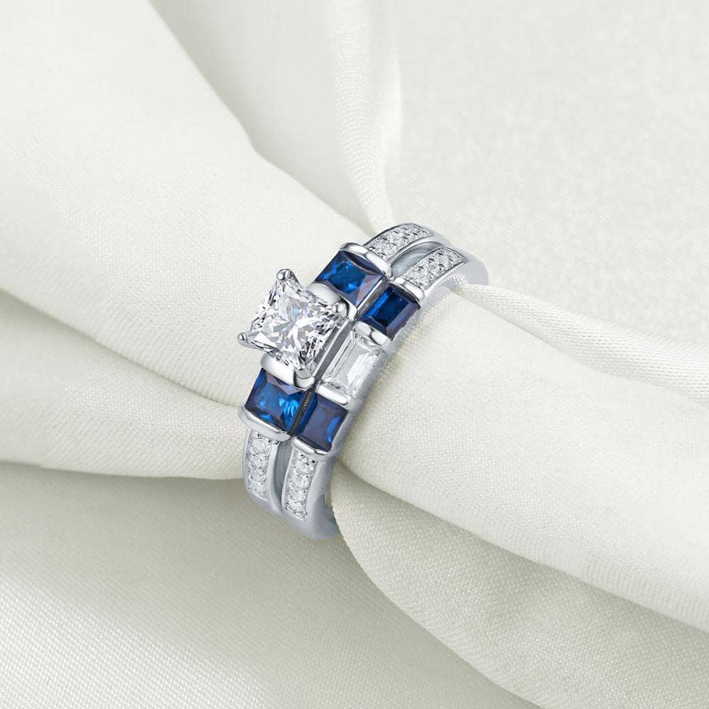1.24 Ct Princess Cut Clear & Blue EVN Stone Ring-Black Diamonds New York