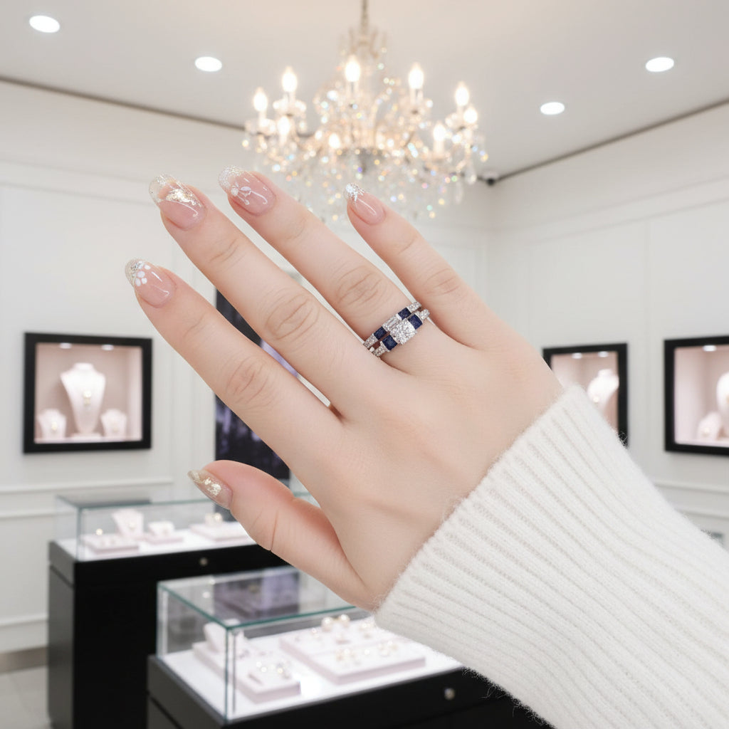 1.24 Ct Princess Cut Clear & Blue Diamond Ring-Black Diamonds New York