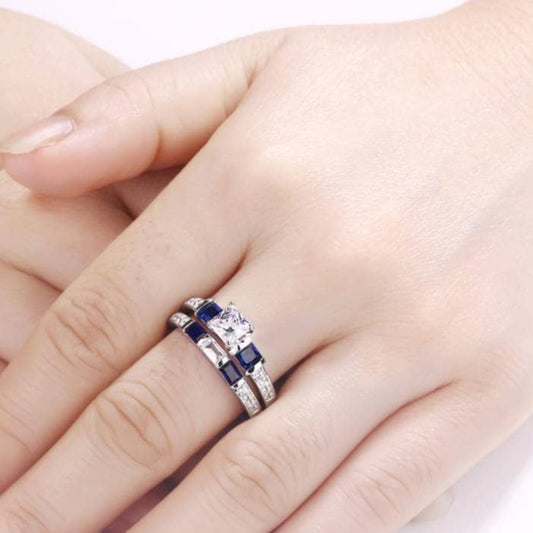 1.24 Ct Princess Cut Clear & Blue Created Diamond Ring-Black Diamonds New York