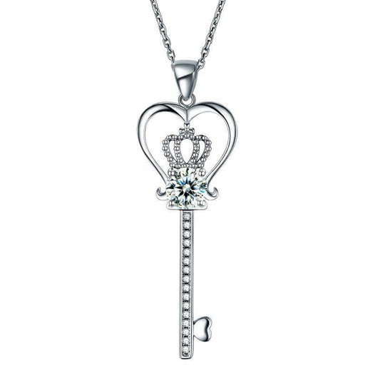 1.25 Created Diamond Love Heart Crown Key Necklace-Black Diamonds New York