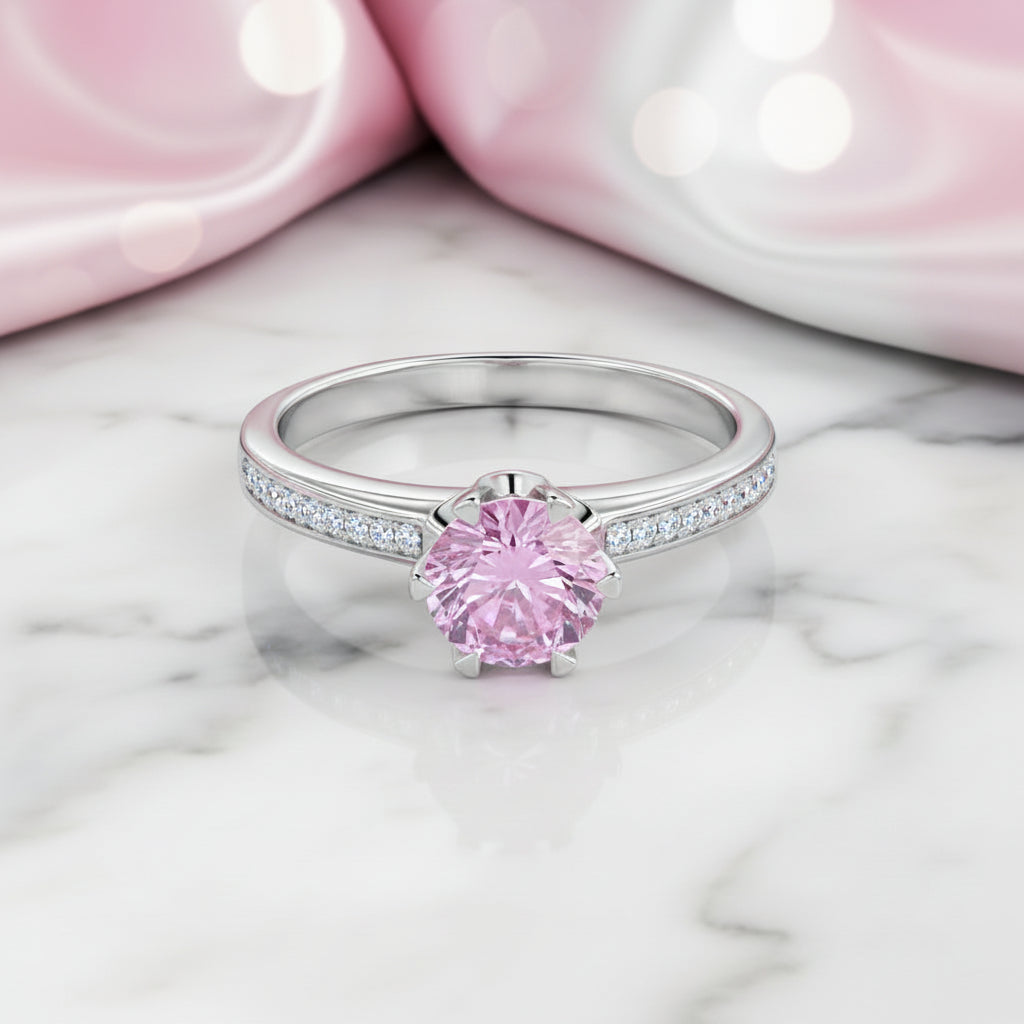 1.25 Ct Fancy Pink Diamond Option 6 Claws Engagement Ring-Black Diamonds New York