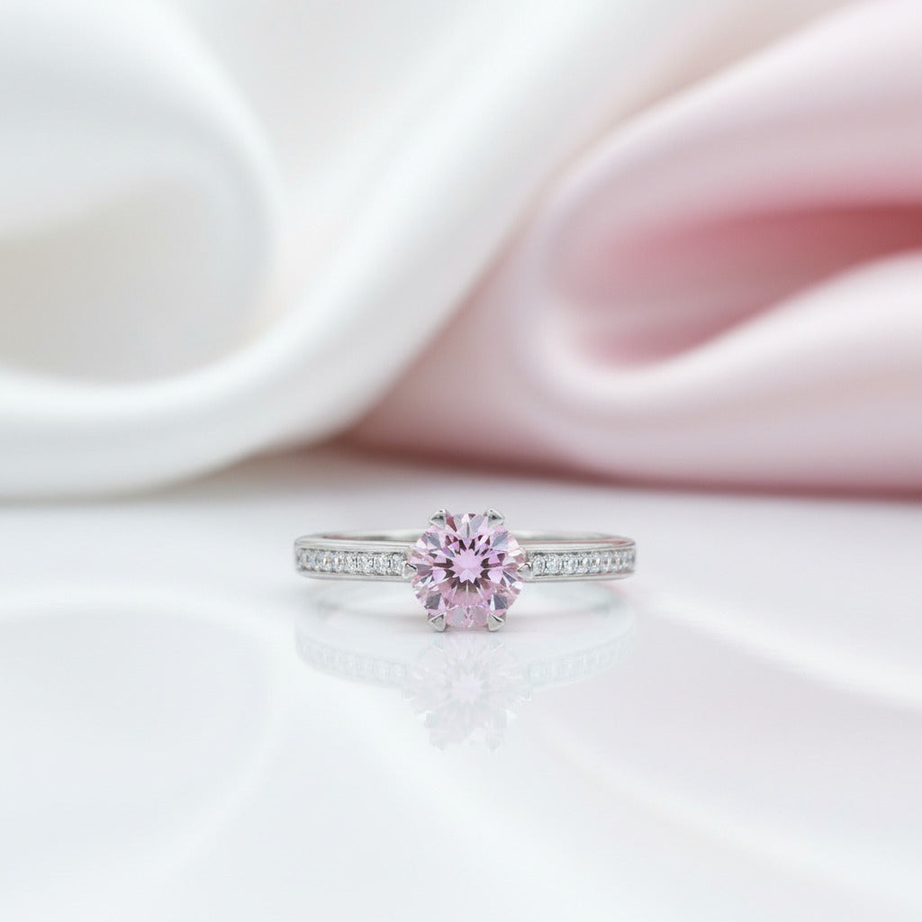 1.25 Ct Fancy Pink Diamond Option 6 Claws Engagement Ring-Black Diamonds New York