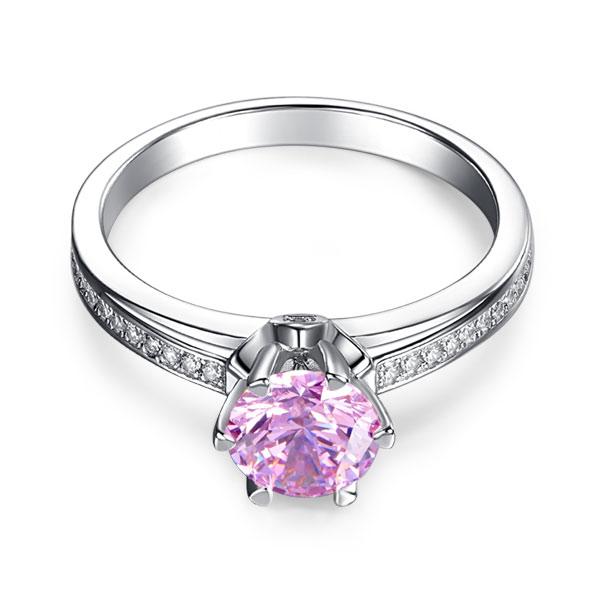 1.25 ct Fancy Pink Created Diamond 6 Claws Engagement Ring-Black Diamonds New York