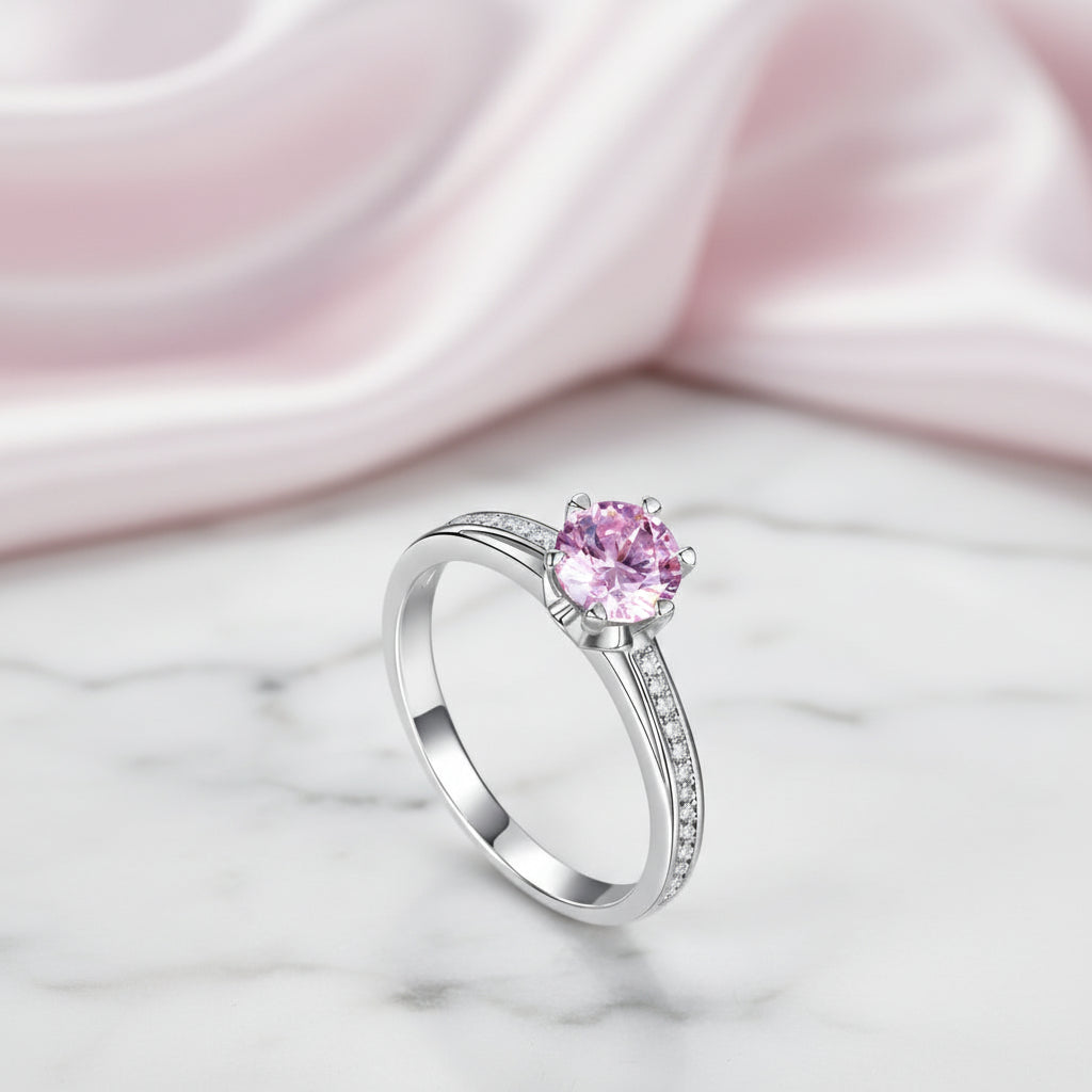 1.25 Ct Fancy Pink Diamond Option 6 Claws Engagement Ring-Black Diamonds New York