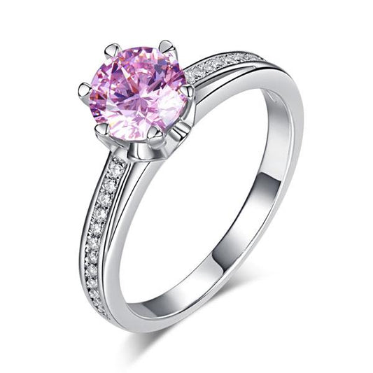 1.25 ct Fancy Pink Created Diamond 6 Claws Engagement Ring-Black Diamonds New York