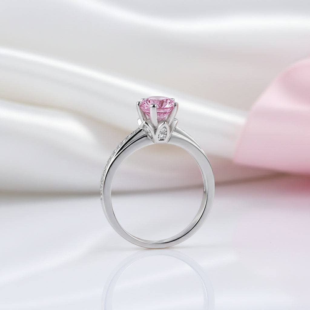 1.25 Ct Fancy Pink Diamond Option 6 Claws Engagement Ring-Black Diamonds New York