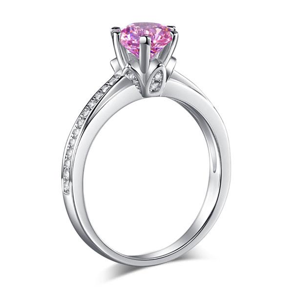 1.25 ct Fancy Pink Created Diamond 6 Claws Engagement Ring - Black Diamonds New York