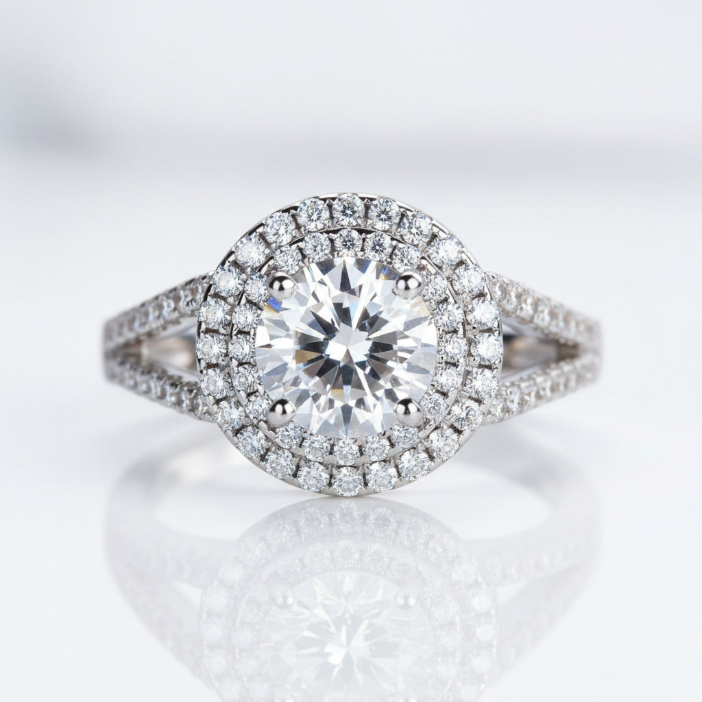 1.25 Ct Diamond Option Double Halo Engagement Ring-Black Diamonds New York