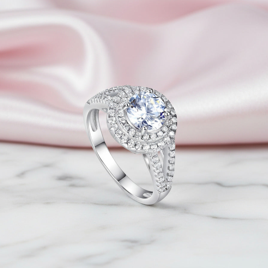 1.25 Ct Diamond Option Double Halo Engagement Ring-Black Diamonds New York