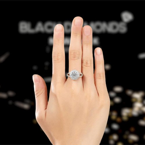 1.25Ct Created Diamond Double Halo Engagement Ring - Black Diamonds New York