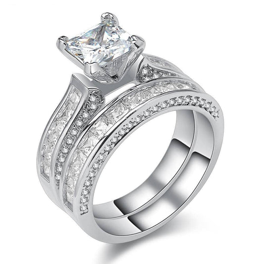 1.25ct Princess Cut Cubic Zircon Bridal Ring Set