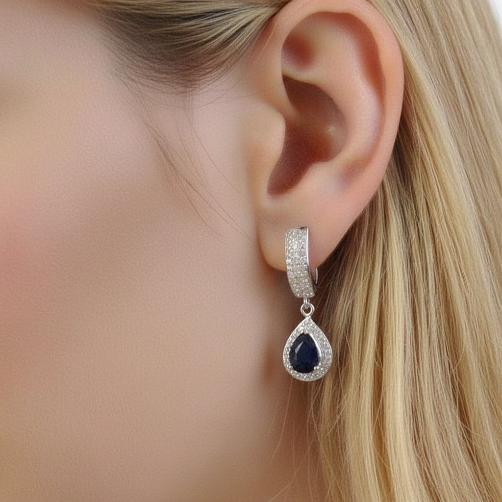 1.29 Ct Natural Sapphire Drop Earrings-Black Diamonds New York