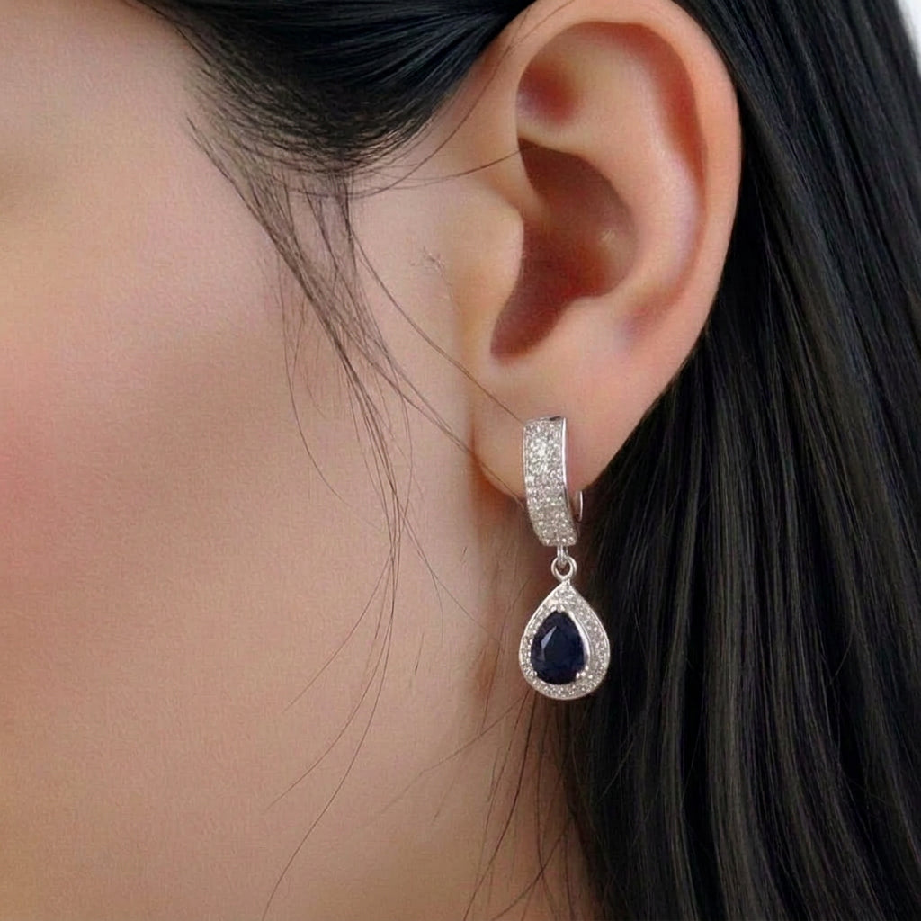 1.29 Ct Sapphire Drop Earrings-Black Diamonds New York