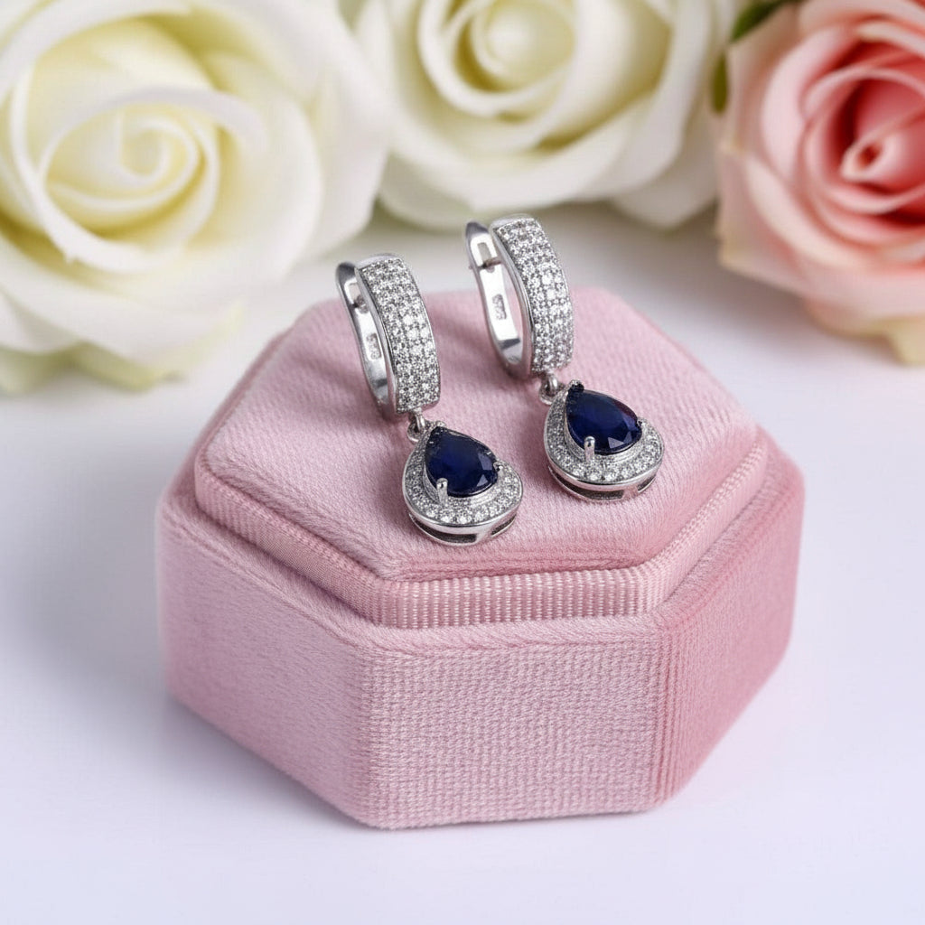 1.29 Ct Sapphire Drop Earrings-Black Diamonds New York