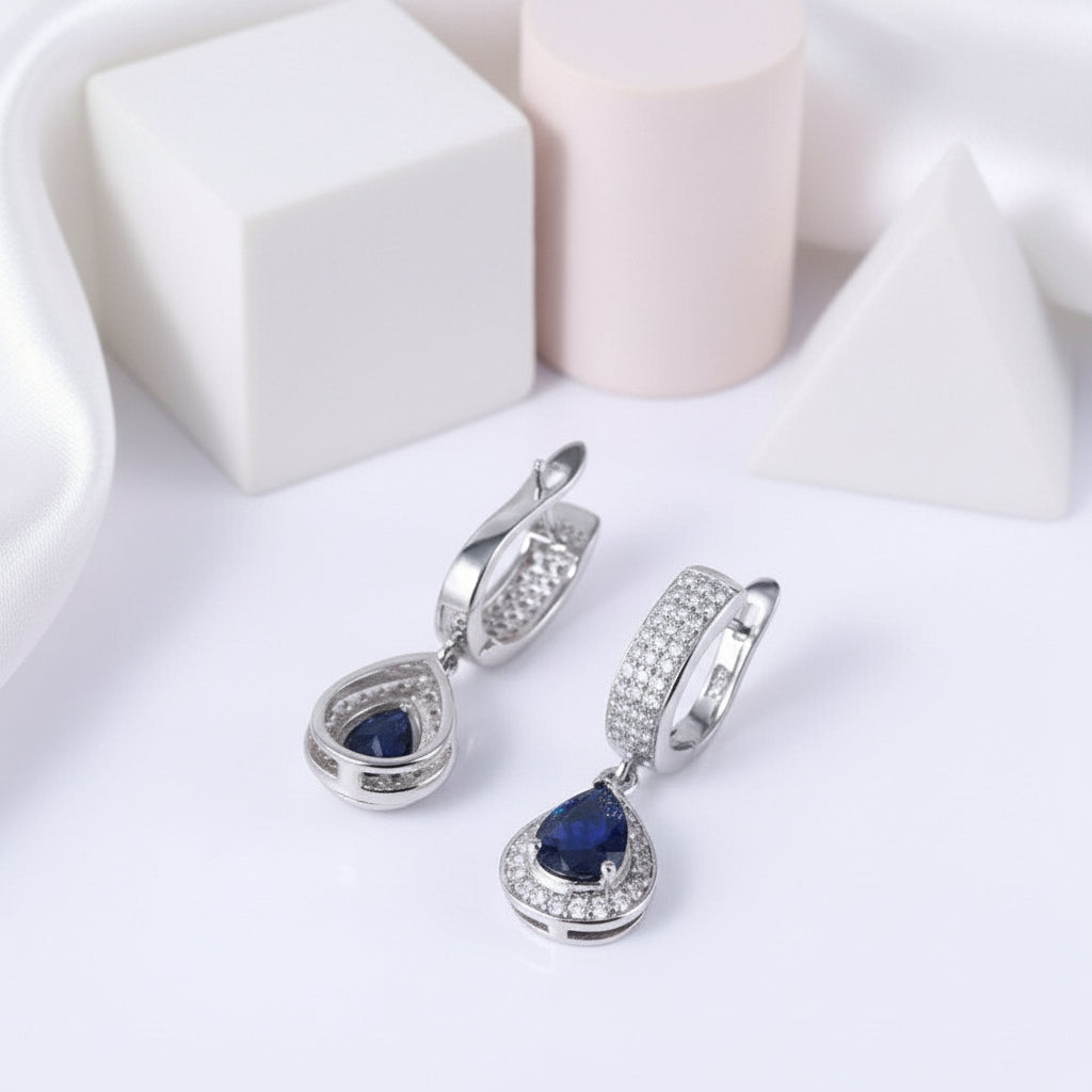 1.29 Ct Natural Sapphire Drop Earrings-Black Diamonds New York