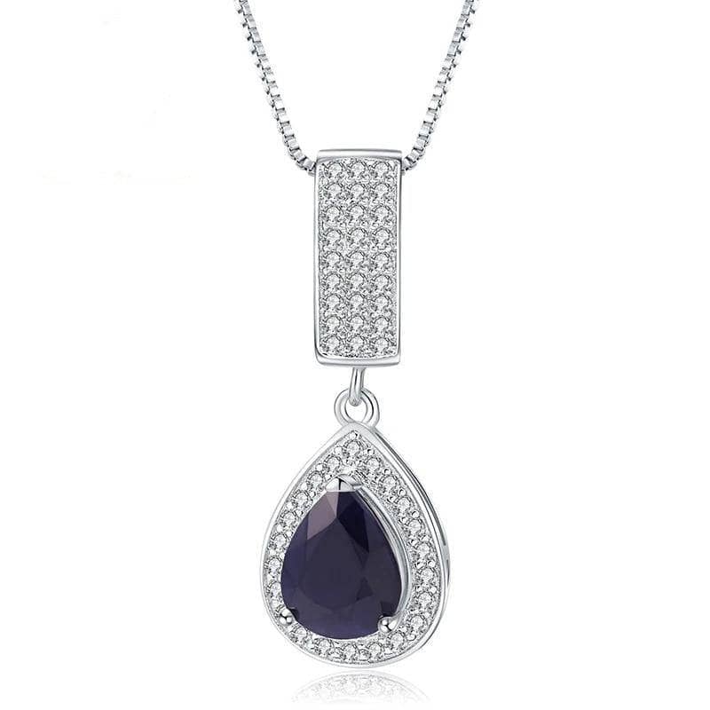 1.29Ct Natural Water Drop Blue Sapphire Elegant Pendant Necklace-Black Diamonds New York