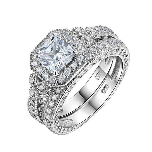 1.2ct Princess Created Diamond Ring Set - Black Diamonds New York-Black Diamonds New York