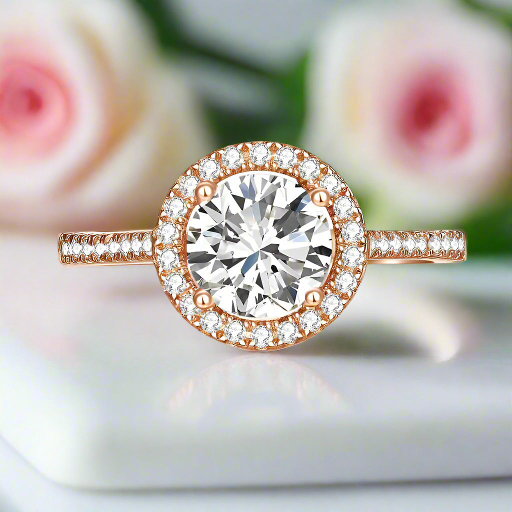 1.2CT Round Diamond Halo Rose Gold Engagement Ring-Black Diamonds New York