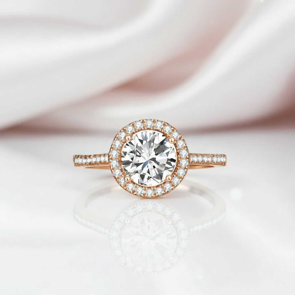 1.2CT Round Diamond Option Halo Rose Gold Engagement Ring-Black Diamonds New York