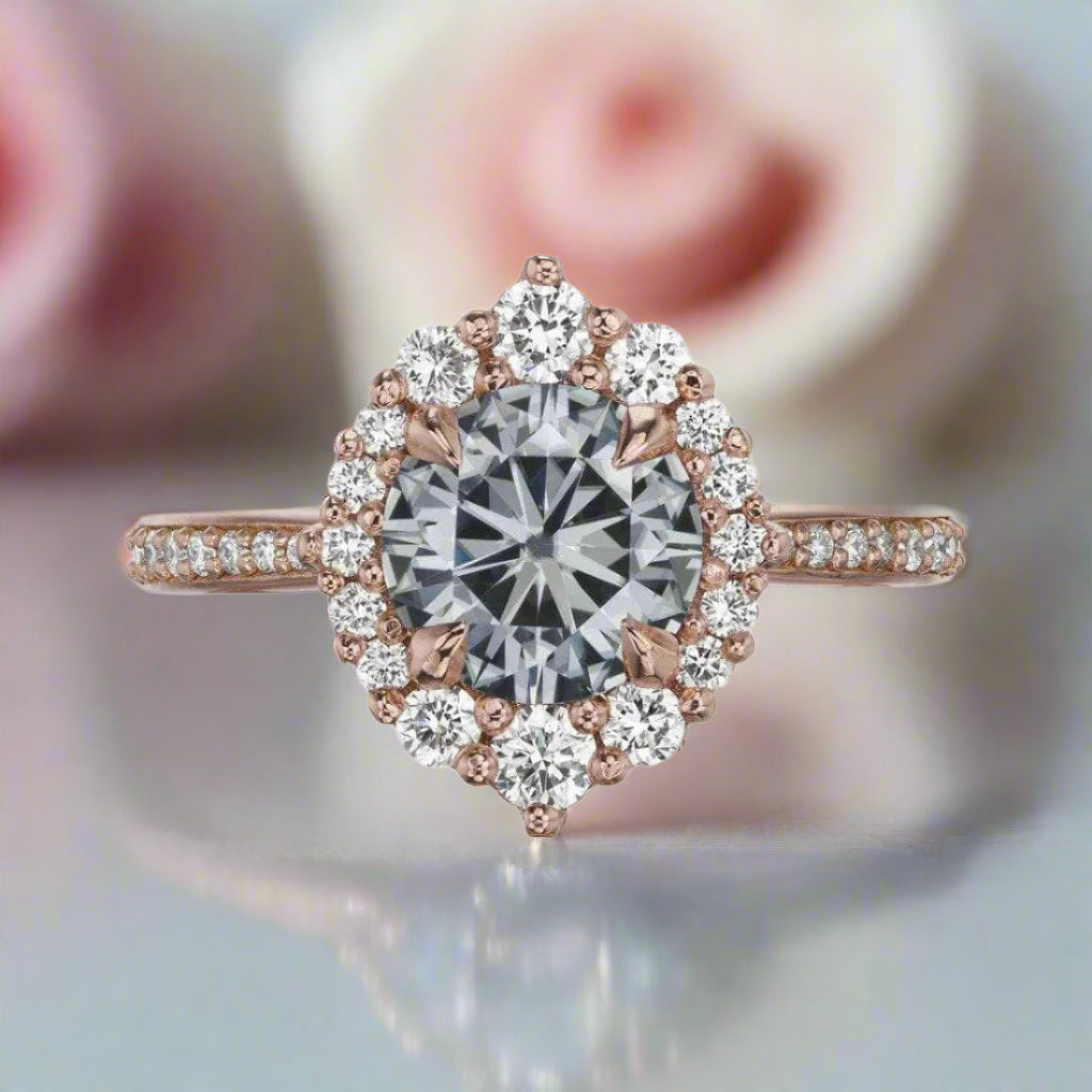1.3 ct Grey Diamond Round Cut Halo Vintage Engagement Ring-Black Diamonds New York