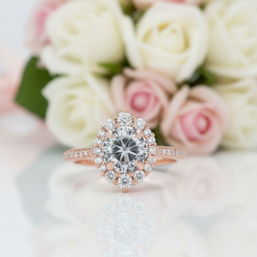 1.3 ct Grey Diamond Round Cut Halo Vintage Engagement Ring-Black Diamonds New York