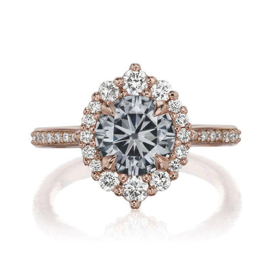 1.3 Carat Grey Moissanite Round Cut Halo Vintage Engagement Ring - Black Diamonds New York