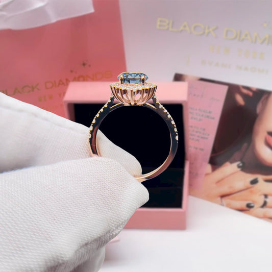 1.3 ct Grey Moissanite Round Cut Halo Vintage Engagement Ring - Black Diamonds New York