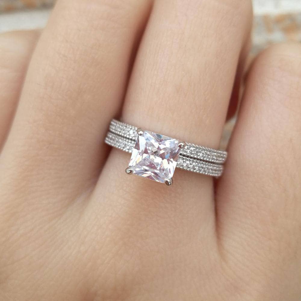 1.3 Ct Princess Cut EVN Stone Ring Set-Black Diamonds New York