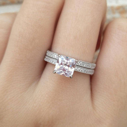 1.3 Ct Princess Cut Created Diamond Ring Set-Black Diamonds New York