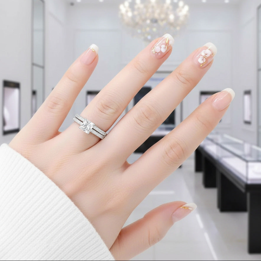 1.3 Ct Princess Cut Diamond Option Ring Set-Black Diamonds New York