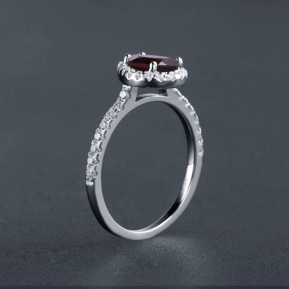 1.36Ct Natural Pear Cut Red Garnet Ring-Black Diamonds New York