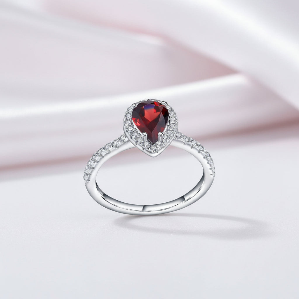 1.36 Ct Pear Cut Exquisite Garnet Simulant Ring-Black Diamonds New York