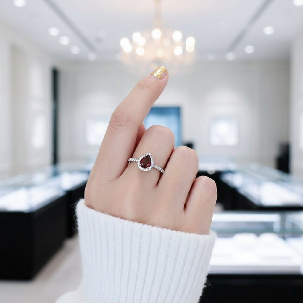 1.36 Ct Pear Cut Exquisite Garnet Simulant Ring-Black Diamonds New York