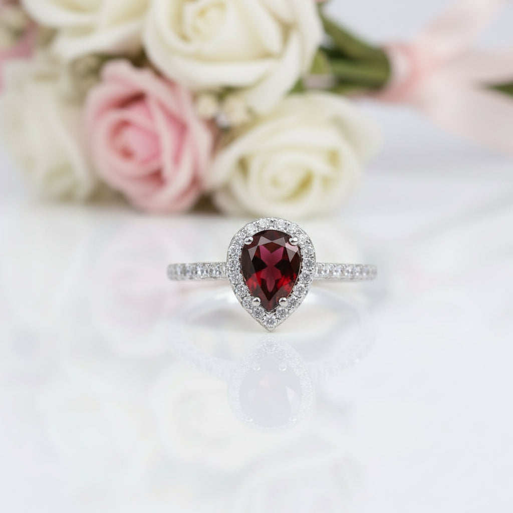 1.36 Ct Pear Cut Exquisite Garnet Simulant Ring-Black Diamonds New York